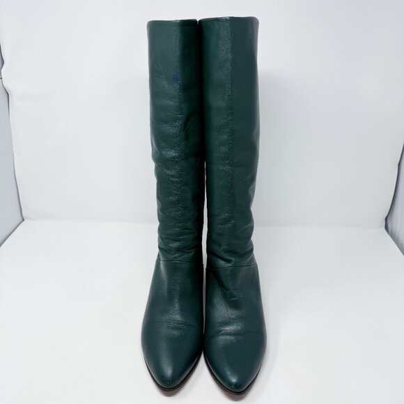 Vintage Dark Green Leather Flat Boots Women's Size 9-10 Pull On Made in Uruguay - Picture 2 of 10